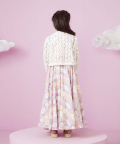Floral Print Crop Top & Lehenga Set With Crochet Jacket