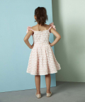 Off Shoulder Crochect Swirly Dress-Pink