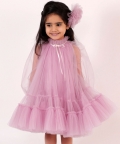 Preety Party Teens Net Layered Dress With Hair Pin