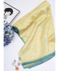 Yellow Colour PS Print Silkmul Full Width Scarf With Piping