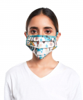 Mini Me PS Masks Twin Set - White and Blue Ikat Love Print Pleated 3 Ply Masks with Pouches