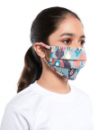 PS Kids Blue And Stone Ikat Garden Print Pleated 3 Ply Mask With Pouch For Kids