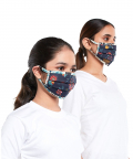 Mini Me PS Masks Twin Set - Navy Spring and Tulip Garden Print Pleated 3 Ply Masks with Pouches