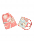 PS Kids Aqua And Coral Chidiya Print Pleated 3 Ply Mask With Pouch For Kids