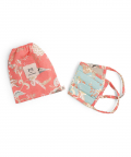 Aqua and Coral Chidiya Print Pleated 3 Ply Mask with Pouch For Adult