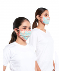 Mini Me PS Masks Twin Set - Aqua and Coral Chidiya Print Pleated 3 Ply Masks with Pouches