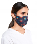 Navy Spring Print Structured 3 Ply Mask with Pouch