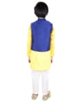 Blue Embroidered Jacket With Yellow Kurta And Churidar