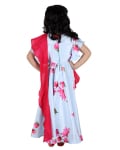 Blue Printed Gown With Pink Drape