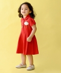 Red Box Pleated Polo Dress With Hand-Embellished Rainbow