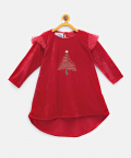 Red Velvet Christmas Tree High-Low Dress With Matching Facemask