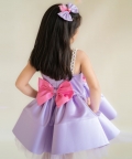Lavender Satin Dress With Pearl Straps And 3-D Flower