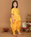 Yellow With Gold Print Dhoti & Jhabala