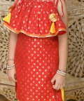 Red With All Over Gold Print Kurta & Yellow Dhoti Set