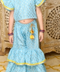 Sky Blue & Gold Sharara Top With Yellow Lace Detailing