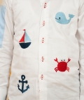 Sea Theme Embroidered Motifs All Over On Block Shirt
