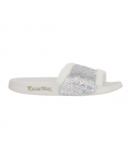 Teen Girls Silver & White Beaded & Feathered Sequin PU Slides