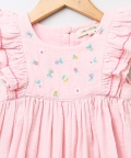 Baby Pink Embroidery Yoke Double Cloth Organic Dress