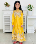 Front Open Jacket With Embroidered Pant For Kids - Yellow
