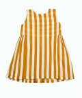 Side Gather Dress Mustard Stripe