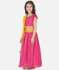 Bandhani Net pleated Sleeves Lehenga-Pink