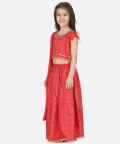 Bandhani Net pleated Sleeves Lehenga-Red