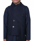 Navy Blue Kurta With Shimmery Vest Coat