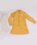 Yellow Bandi Set With Yellow Kurta And Off White Pants