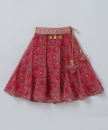 Byb Premium Pink Girls Lotus Printed Georgette Skirt And Top