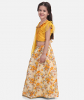 Ruffle Sleeve Collar Choli With Floral Lehenga-Yellow