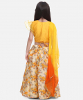 Ruffle Sleeve Collar Choli With Floral Lehenga-Yellow