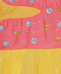 Pink Yellow Tulle Gown With Sequins Work Along Dupatta