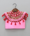 Red and Pink High Neck Embroided Lehenga