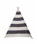 Grey Striped Teepee Tent With Mat And Cushions