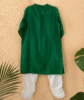Green Block Printed Kurta with Pink Long Sherwani Jacket