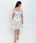 Floral Printed Fit And Flare With Puffed Sleeves Dress
