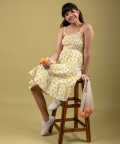 Lemon Printed Cotton Premium Summer Dress With Scrunchies