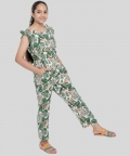 Tropical Printed Jumpsuit Ruffled Sleeves With Scrunchies
