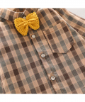 2pcs Baby Bow Tie Long-sleeve Plaid Shirt and Corduroy Pants Set