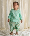 Baby Boy Dhoti Kurta Premium Cotton Set Print Gold-Green