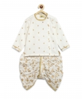 Baby Boy Dhoti Kurta Premium Cotton Set Print Gold-White