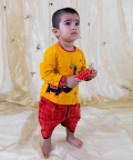 Boy Embroidery Elephant Dhoti Set - Yellow 