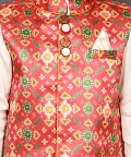 Red Patola Print Nehru Jacket With Kurta & Pant Set