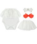 Tube Lacy Romper With White Skirt And 2 Headbands 