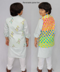 Kurta Pajama Set WIth Reversible Nehru Jacket(Flower-Checks)