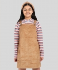 Corduroy Pinafore Combo Dress With Full Multistriped Tshirt