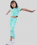 Green Tie Dye Summer Jogger Set For Girls Kids With Crop Top