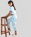 Blue Tie Dye Summer Jogger Set For With Crop Top