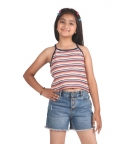 Kids Girls Multi Striped Cotton Halter Neck Summer Crop Top