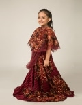 Wine Color Multilayer Tulle Cape and Lehnga Set